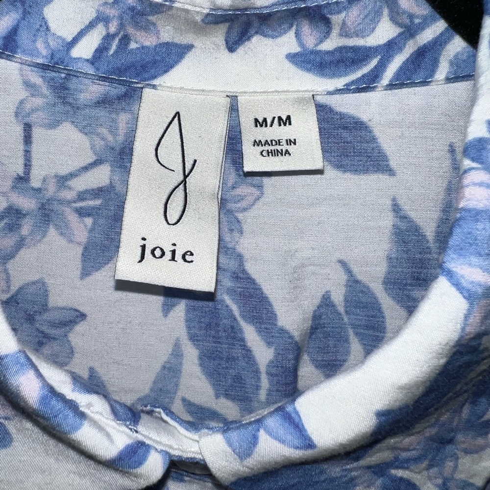 Joie Blue and White Sleeveless Tie-Front Floral Button-Down - Picture 3 of 4